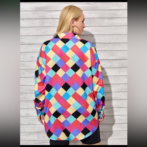 Shein Curve button down multi-colored long sleeve top - Picture 2 of 3
